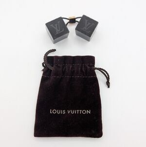 Authentic Louis Vuitton Espresso Cube Hair Ties | Black LV Logo w/ Dust Bag